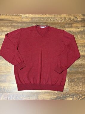 Toscano Firenze Sweater 100% Merino Wool Men’s XLT V-Neck Red Extra Large Tall